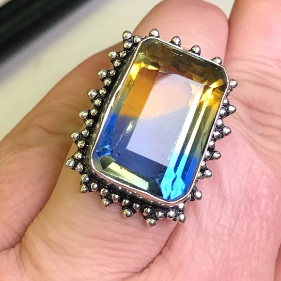 Huge bi-colored Tourmaline 925 Ring Sz8 - Picture 2 of 6